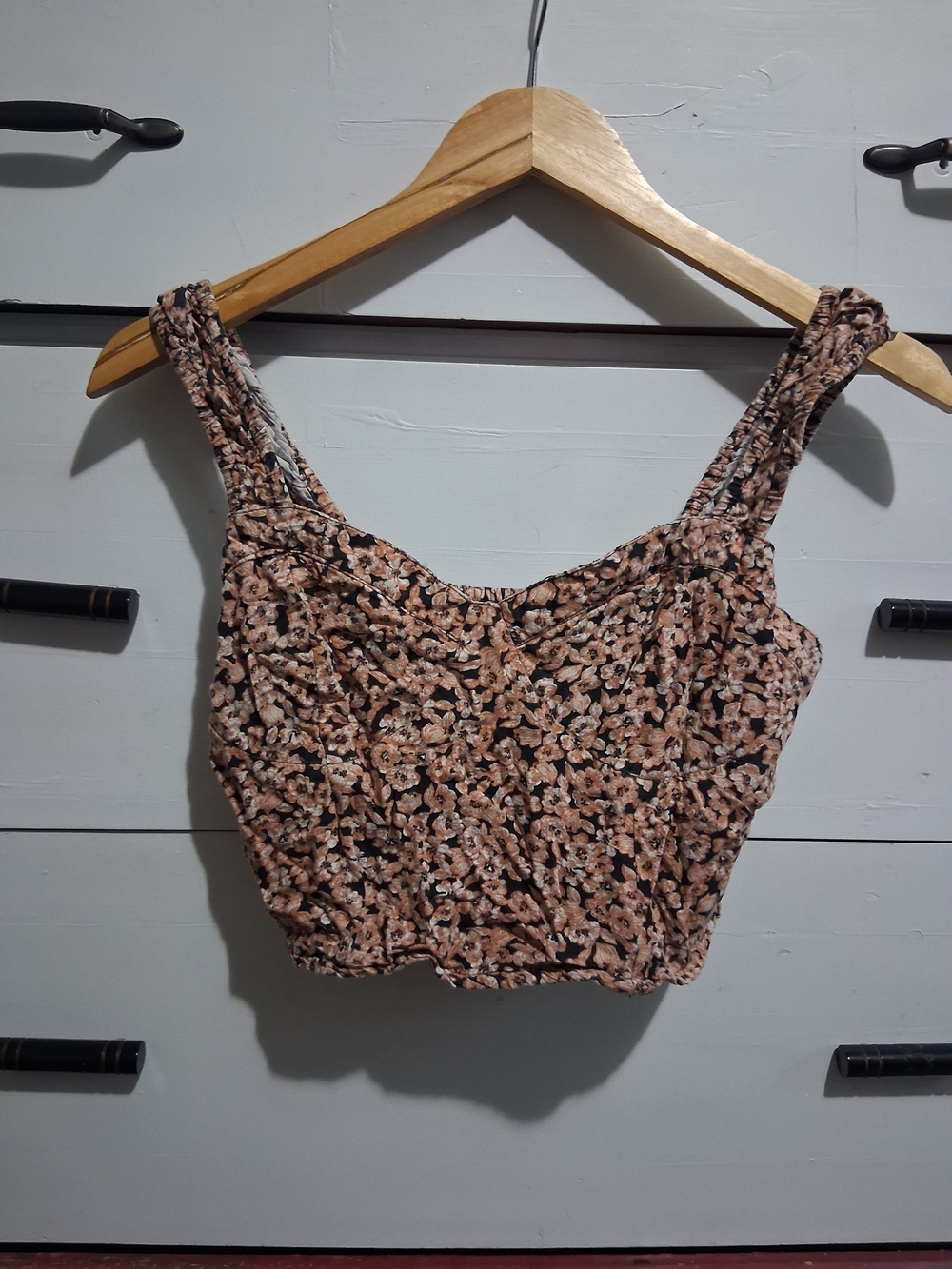 Floral Smocked Crop Tank Top - Peach/Black